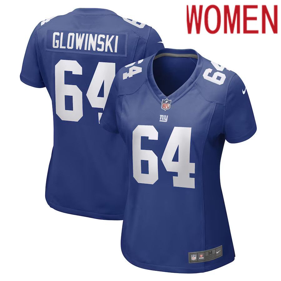 Women New York Giants #64 Mark Glowinski Nike Royal Game Player NFL Jersey->women nfl jersey->Women Jersey